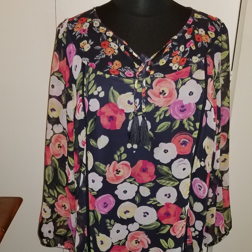 EUC Floral Print Chiffon Blouse